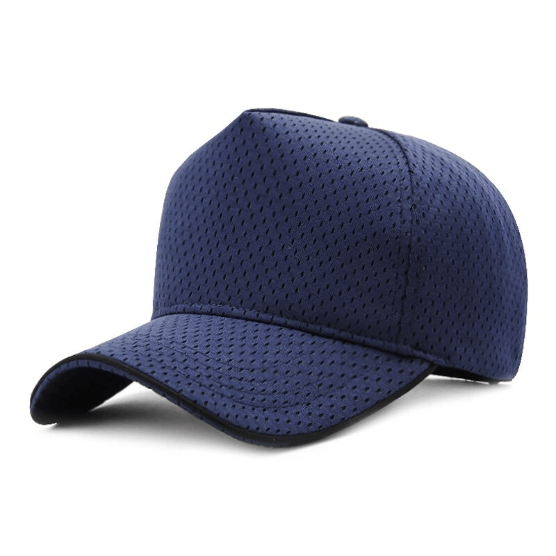 Mesh quick-dry unisex sports baseball cap in navy blue with breathable design and adjustable strap perfect for outdoor activities.